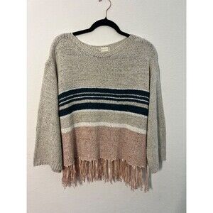 ALTAR'D STATE Knit Sweater Striped with Flared Sleeve Bohemian Fringe SZ Medium